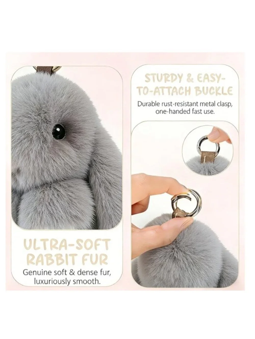 Fluffy Bunny Keychain Plush Stuffed Animal Charm Faux Fur for Keys Backpack